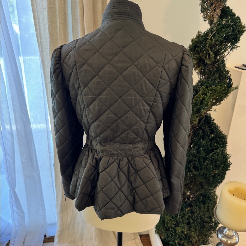 Marie Oliver Olive-colored Quilted Puffer Jacket with Peplum - Size 1 (Large/XL) - Picture 4 of 15
